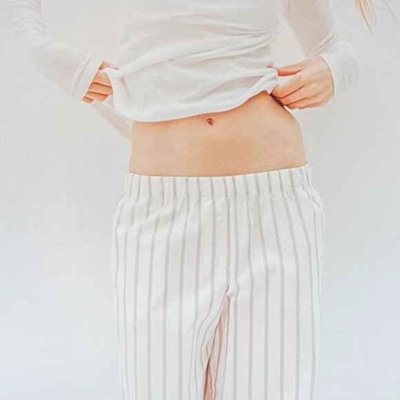 H & M Striped Wide Leg Pants in White/Beige (XL) New with Tag - Picture 2 of 10